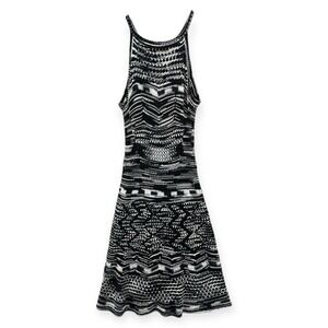 M Missoni Knit Crochet Dress Womens 38 US 2/4 Black White Zigzag Sleeveless